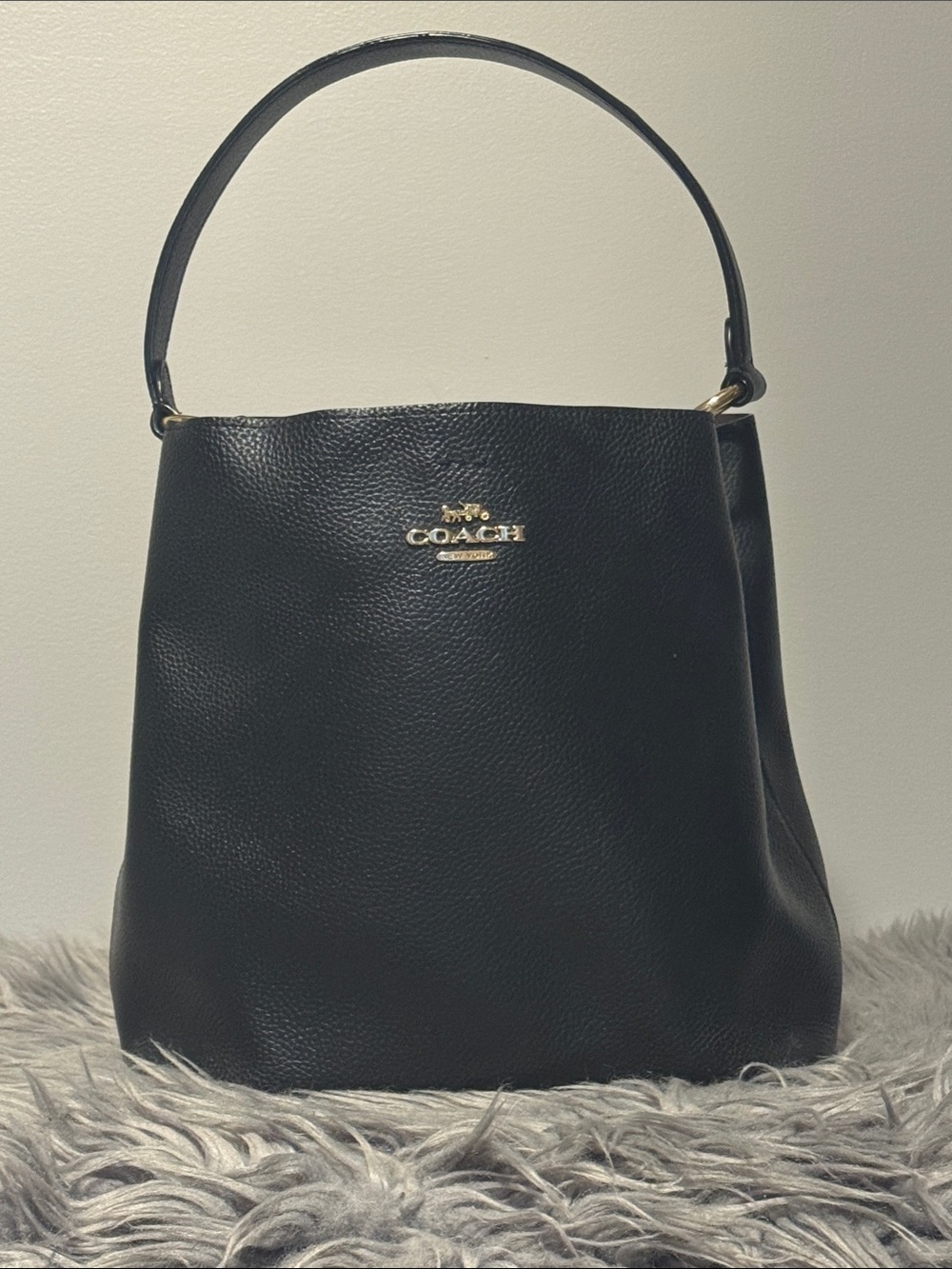 Coach Black Pebbled Leather Shoulder Bag with Gold Logo